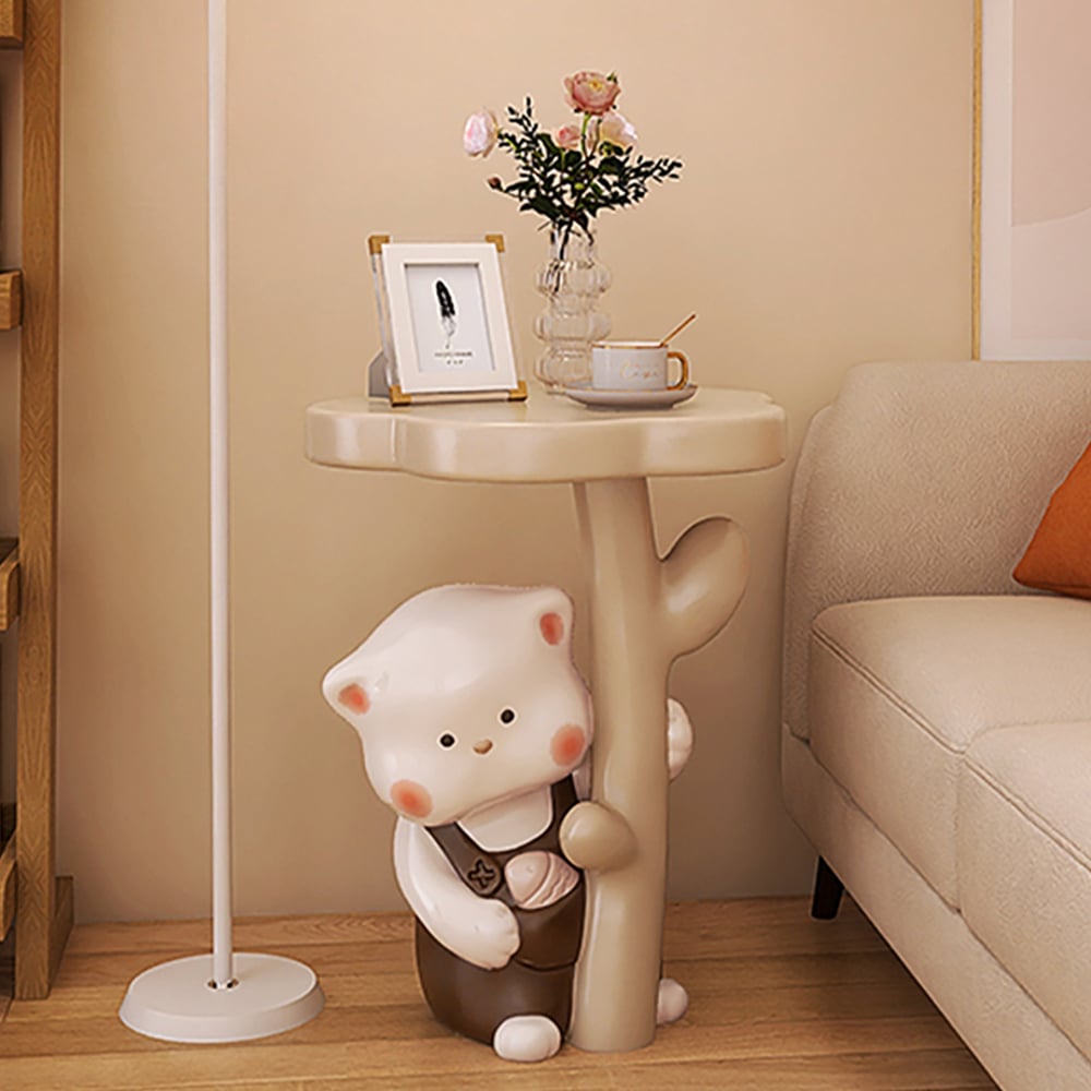 HMR - Modern Multi-color Cat Side Table with Flower Shape Tabletop Resin
