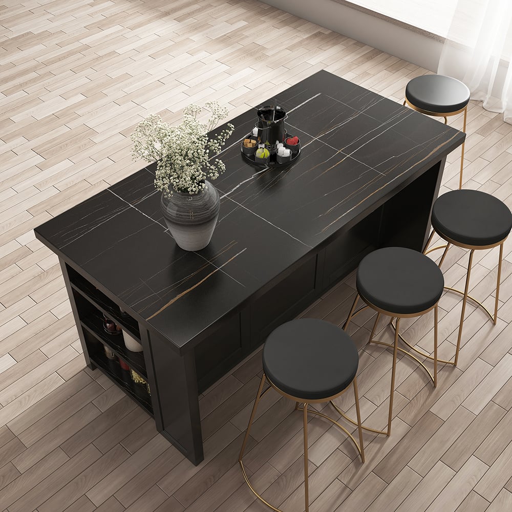 HMR 72" Modern Style Laminate Kitchen Islands with Multi-Storage - Black, Engineered Wood