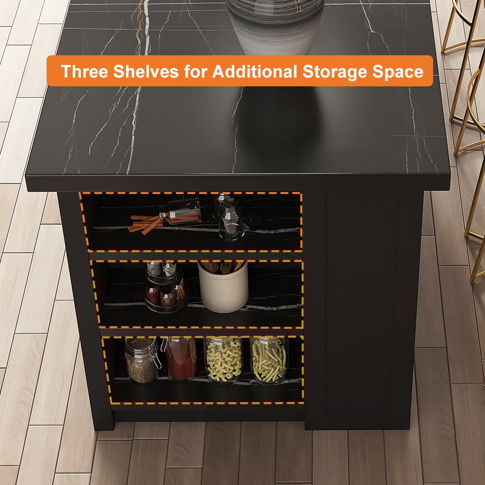 HMR 72" Modern Style Laminate Kitchen Islands with Multi-Storage - Black, Engineered Wood