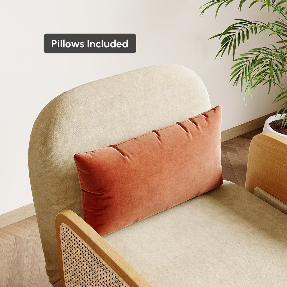 HMR 28" Twin Linen & Rattan Sleeper Sofa Bed Chair - Beige