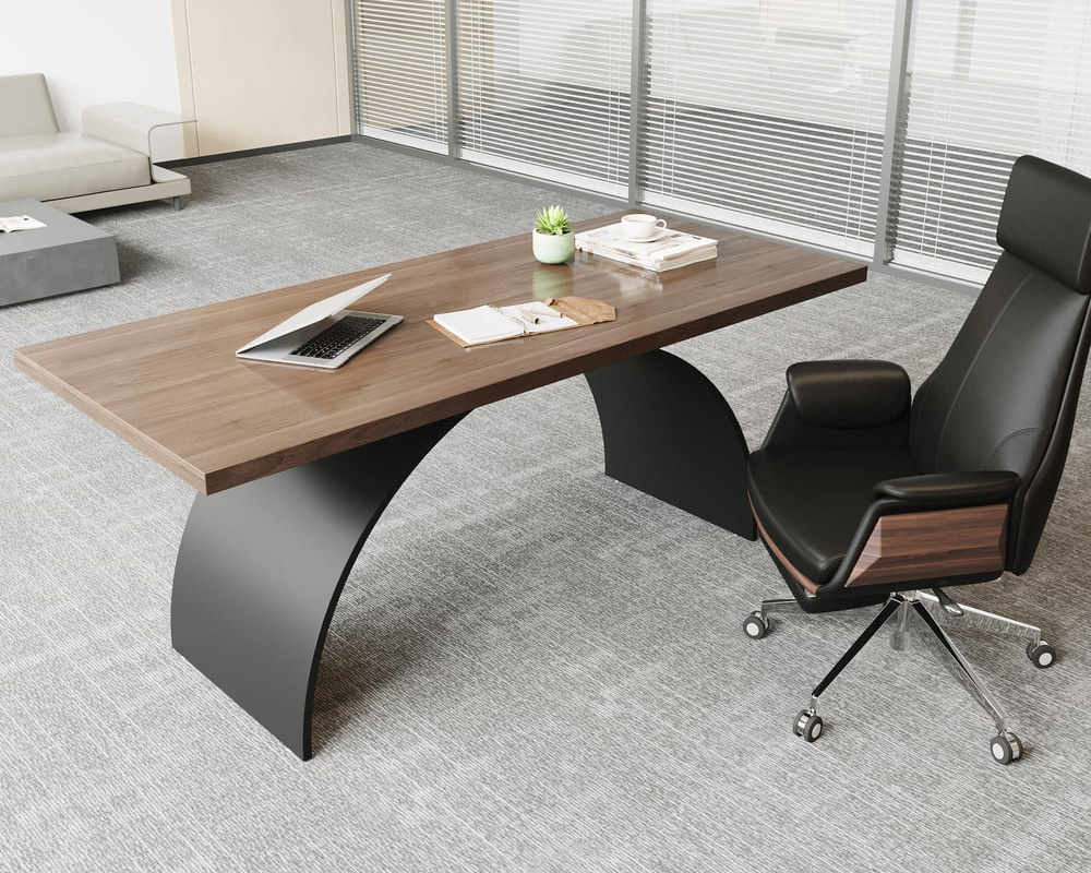 HMR Modern Rectangular Writing Desk & Office Desk Chair Set High Back - Walnut, 70.9"L x 31.5"W x 29.5"H