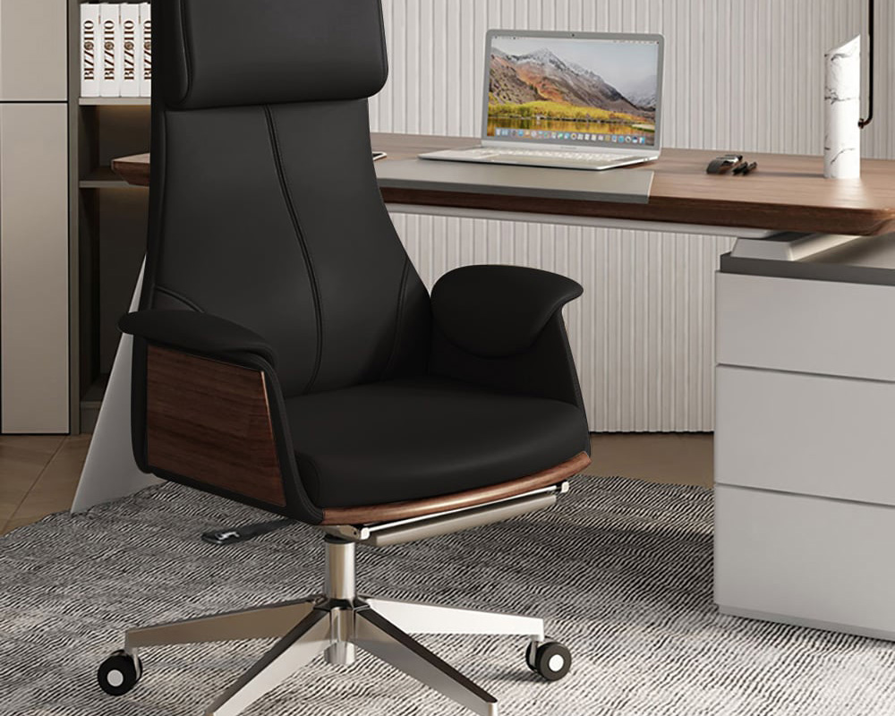 HMR Modern Rectangular Writing Desk & Office Desk Chair Set High Back - Walnut, 70.9"L x 31.5"W x 29.5"H