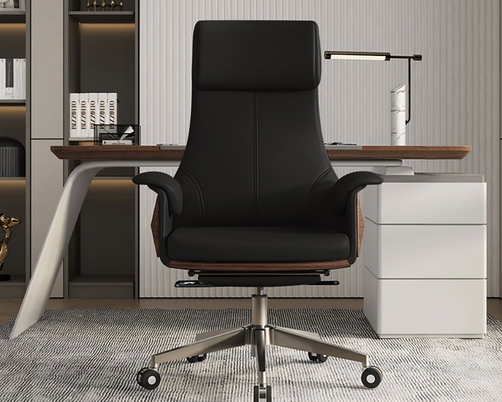 HMR Modern Rectangular Writing Desk & Office Desk Chair Set High Back - Walnut, 70.9"L x 31.5"W x 29.5"H