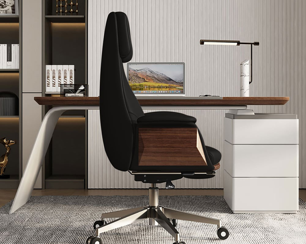 HMR Modern Rectangular Writing Desk & Office Desk Chair Set High Back - Walnut, 70.9"L x 31.5"W x 29.5"H