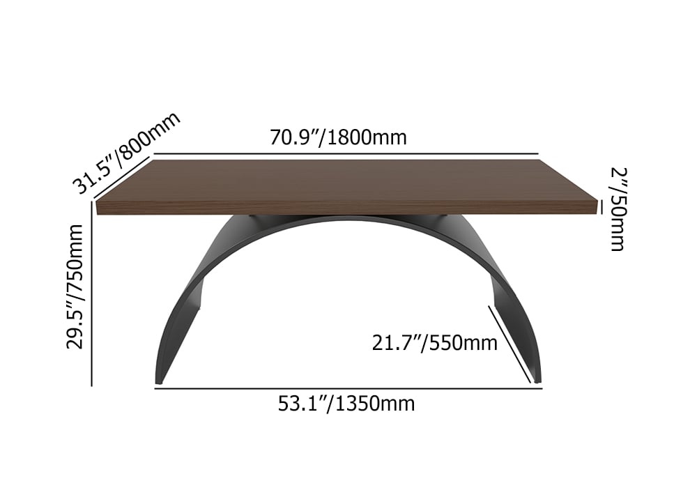 HMR Modern Rectangular Writing Desk & Office Desk Chair Set High Back - Walnut, 70.9"L x 31.5"W x 29.5"H