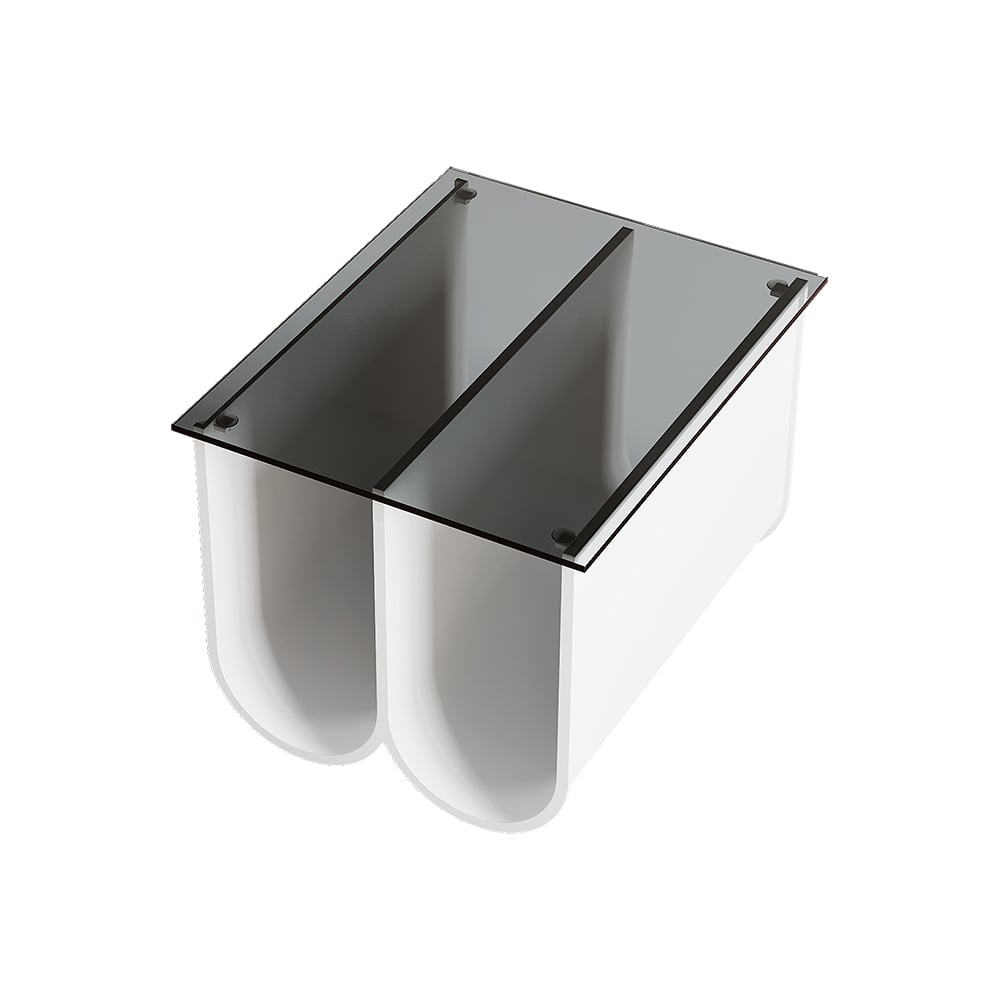 HMR - 2-Piece Square Coffee Table Set with Black Clear Glass Tabletop & White Metal Arch Base