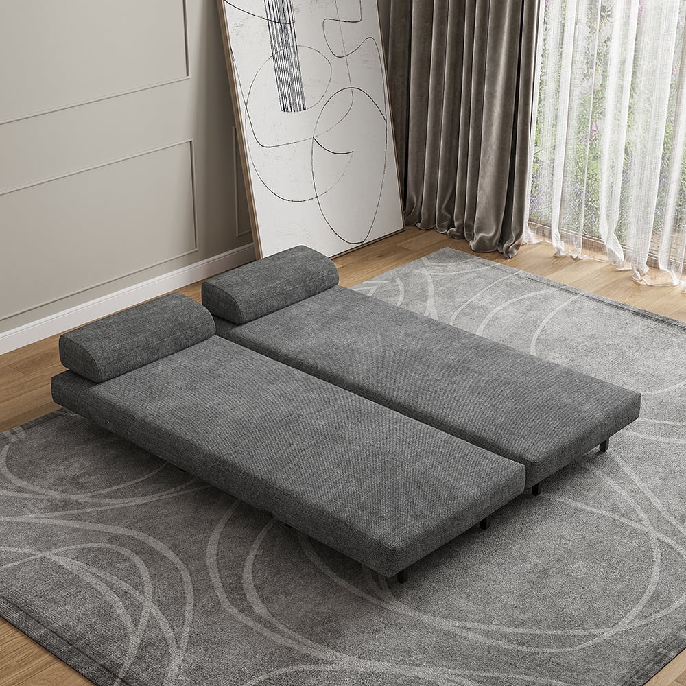 HMR 64" Queen 2-Seater Linen Convertible Futon Bed with Pillows - Gray