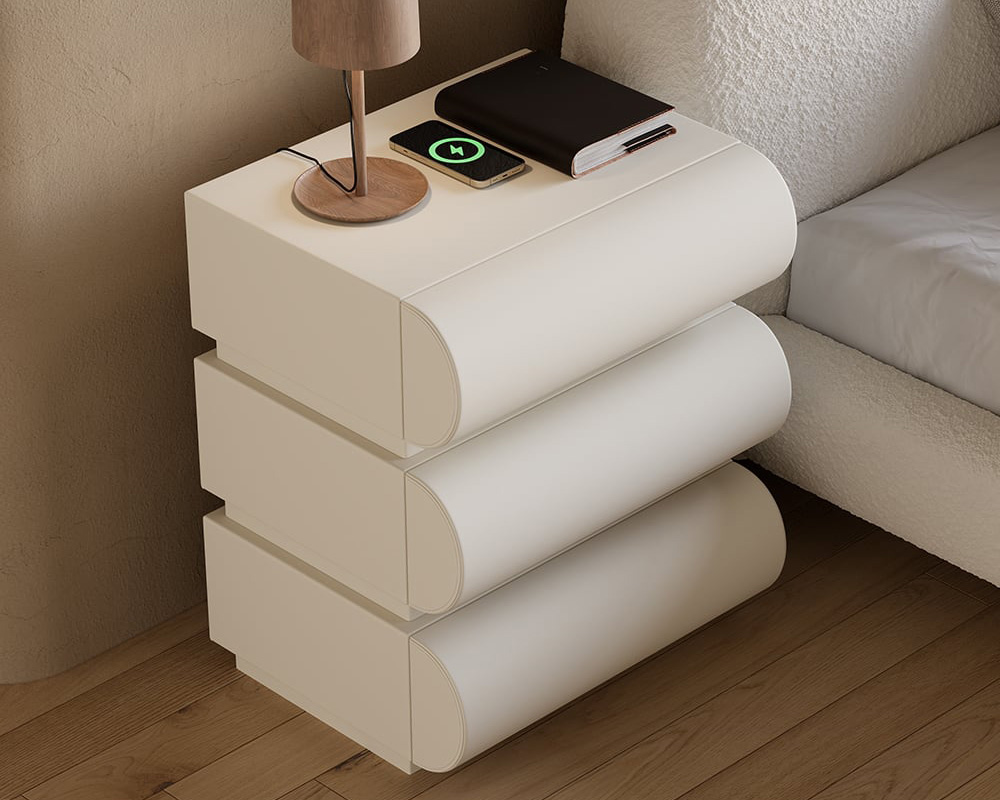 HMR Humply Modern Leather Smart Nightstand with Wireless Charger Drawers - White, 3-Drawer, Set Of 2