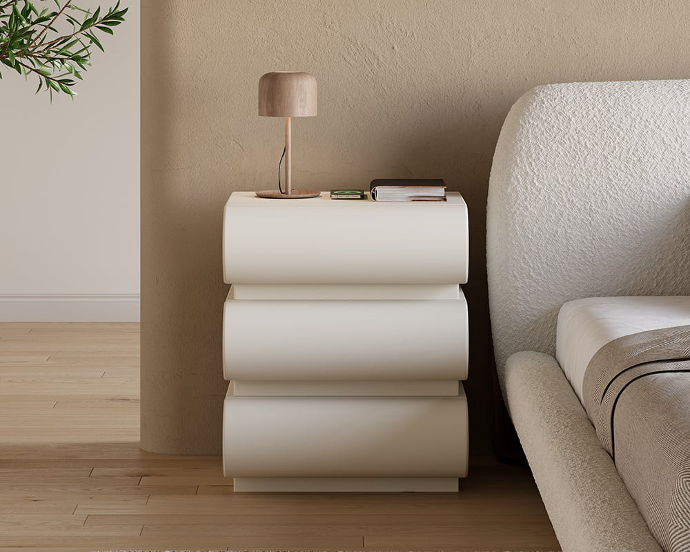 HMR Humply Modern Leather Smart Nightstand with Wireless Charger Drawers - White, 3-Drawer, Set Of 2