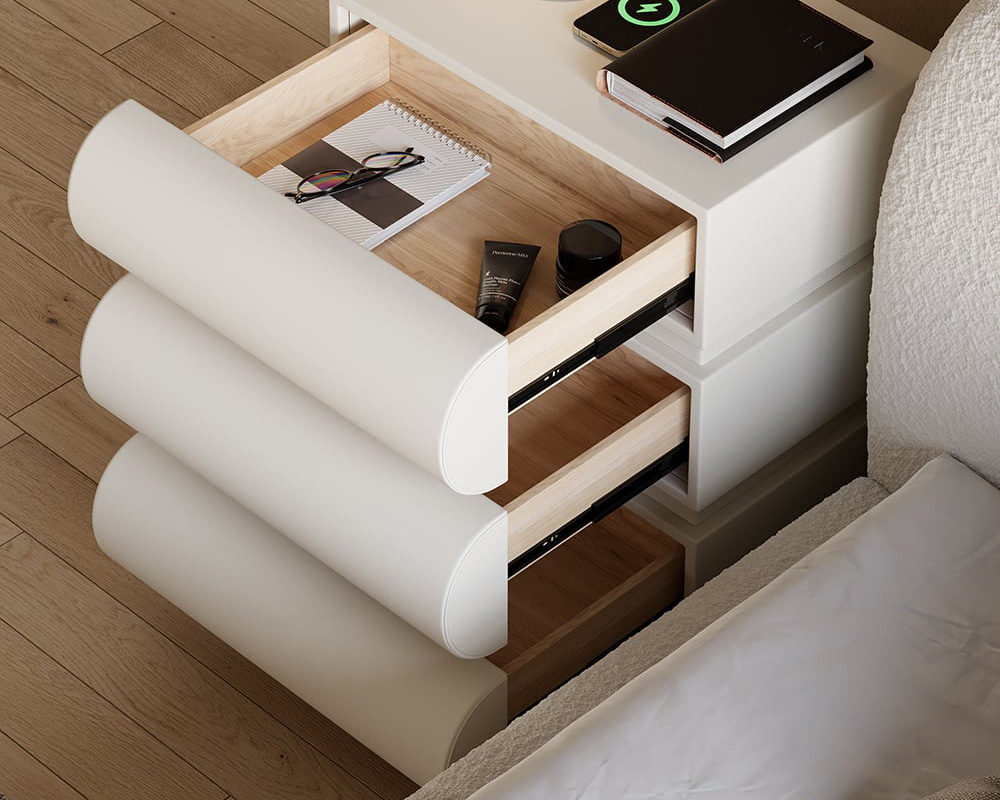 HMR Humply Modern Leather Smart Nightstand with Wireless Charger Drawers - White, 3-Drawer, Set Of 2