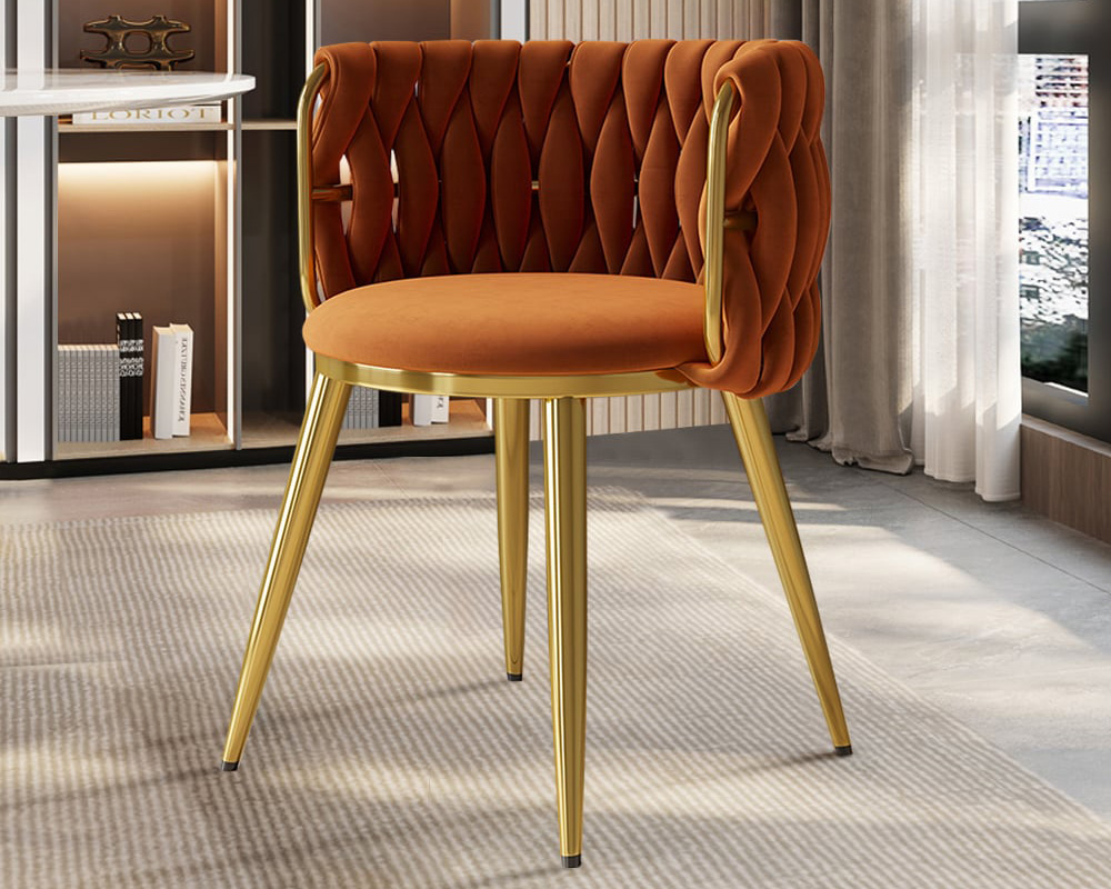 HMR Sweave Nordic Barrel Dining Chair with Velvet Upholstery (Set of 6) - Orange