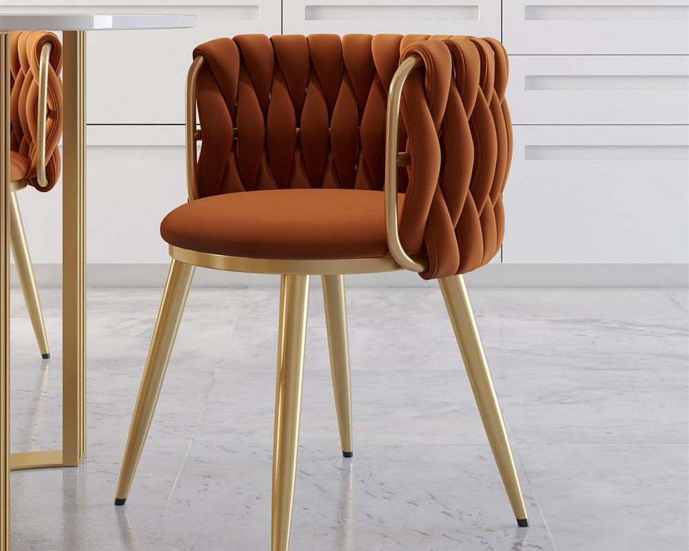 HMR Sweave Nordic Barrel Dining Chair with Velvet Upholstery (Set of 6) - Orange