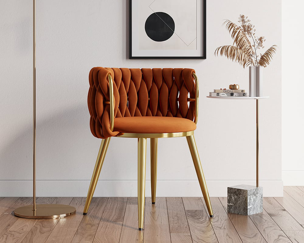 HMR Sweave Nordic Barrel Dining Chair with Velvet Upholstery (Set of 6) - Orange