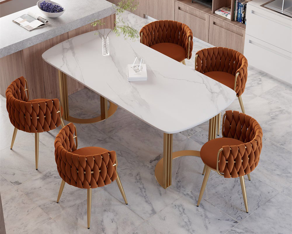HMR Sweave Nordic Barrel Dining Chair with Velvet Upholstery (Set of 6) - Orange