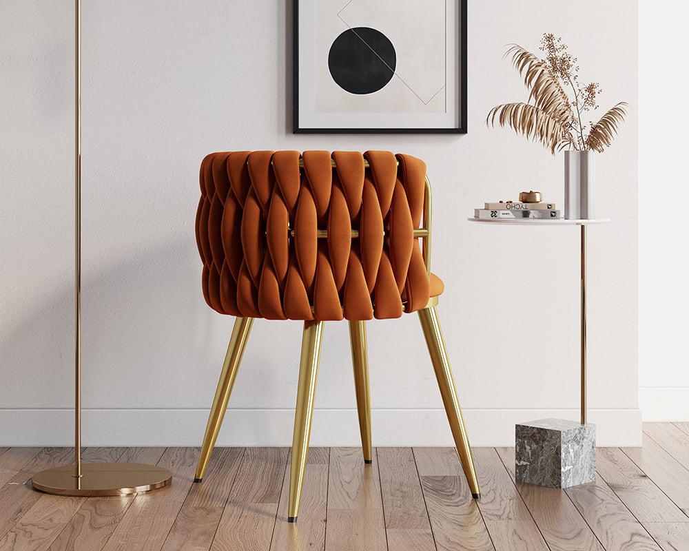 HMR Sweave Nordic Barrel Dining Chair with Velvet Upholstery (Set of 6) - Orange