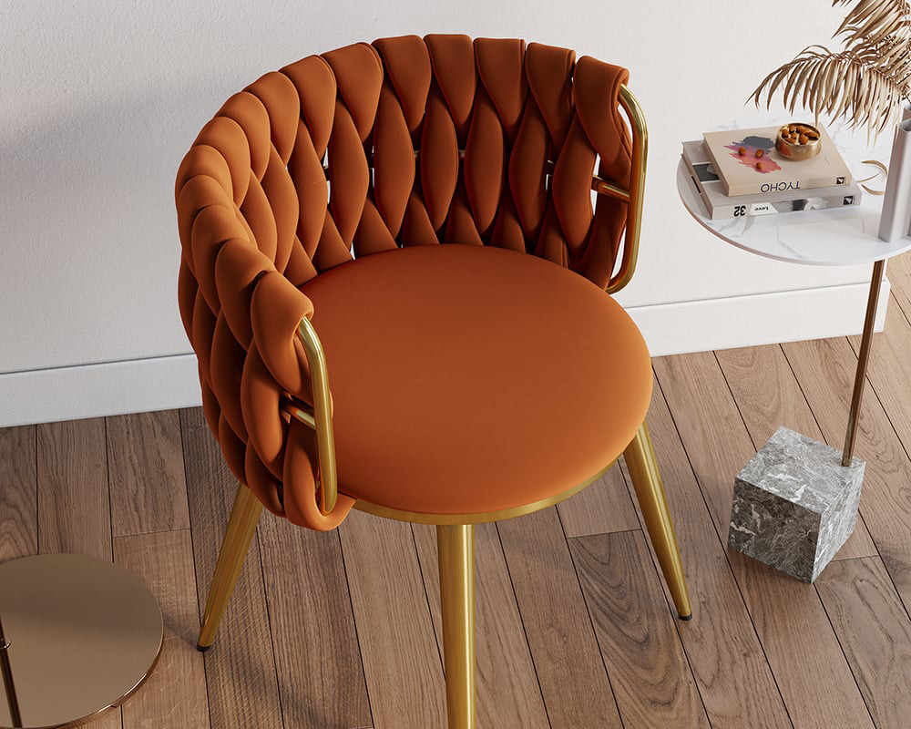 HMR Sweave Nordic Barrel Dining Chair with Velvet Upholstery (Set of 6) - Orange