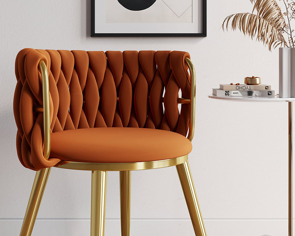 HMR Sweave Nordic Barrel Dining Chair with Velvet Upholstery (Set of 6) - Orange