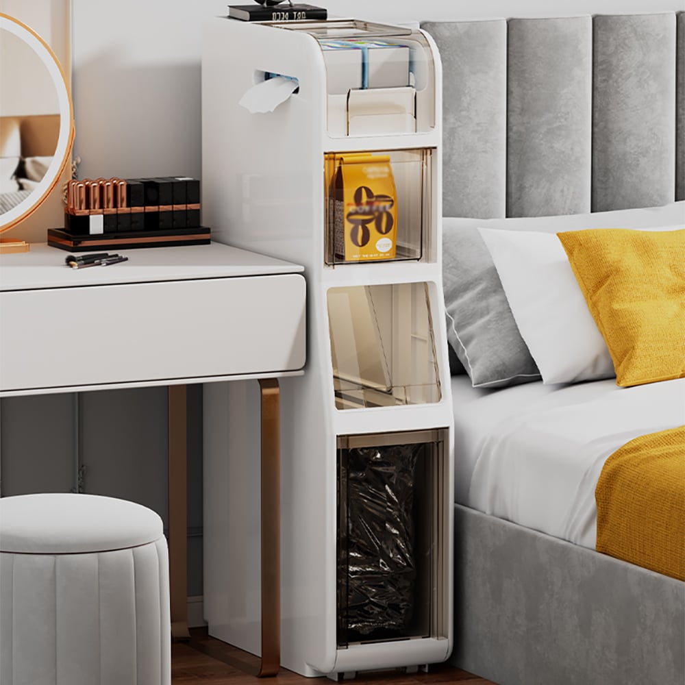 HMR - Freestanding Slim Storage Cabinet Bathroom Narrow with Toilet Paper Holder & Trash Can