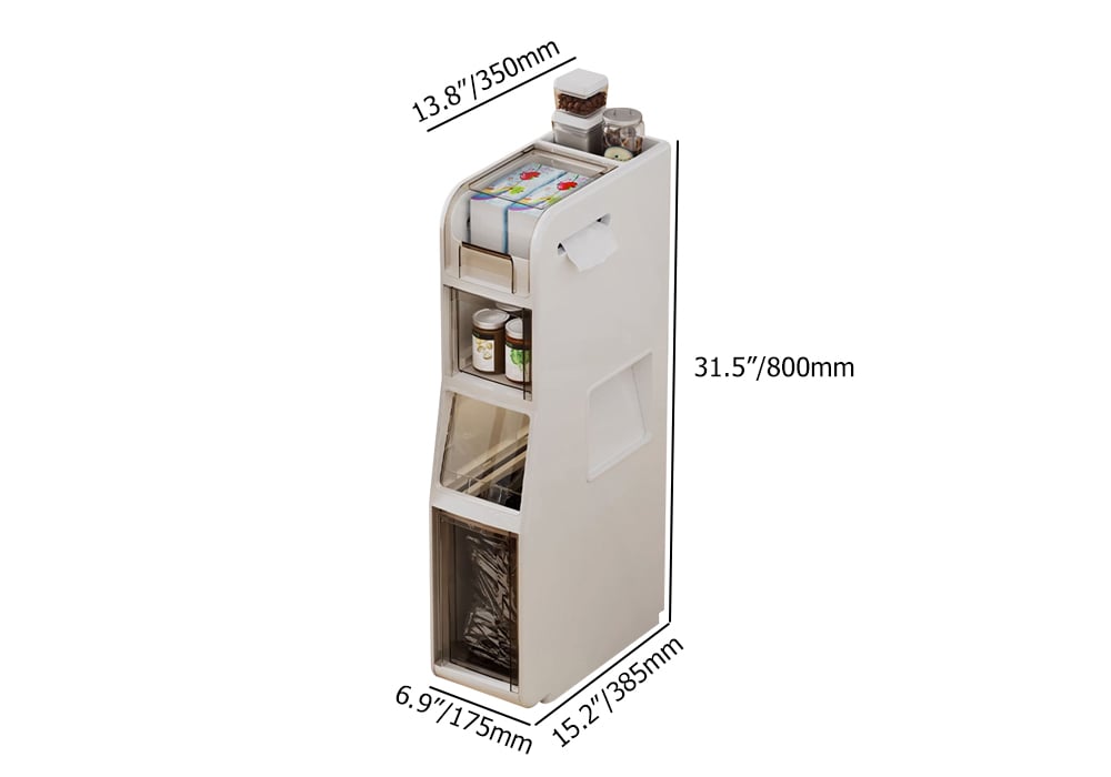 HMR - Freestanding Slim Storage Cabinet Bathroom Narrow with Toilet Paper Holder & Trash Can