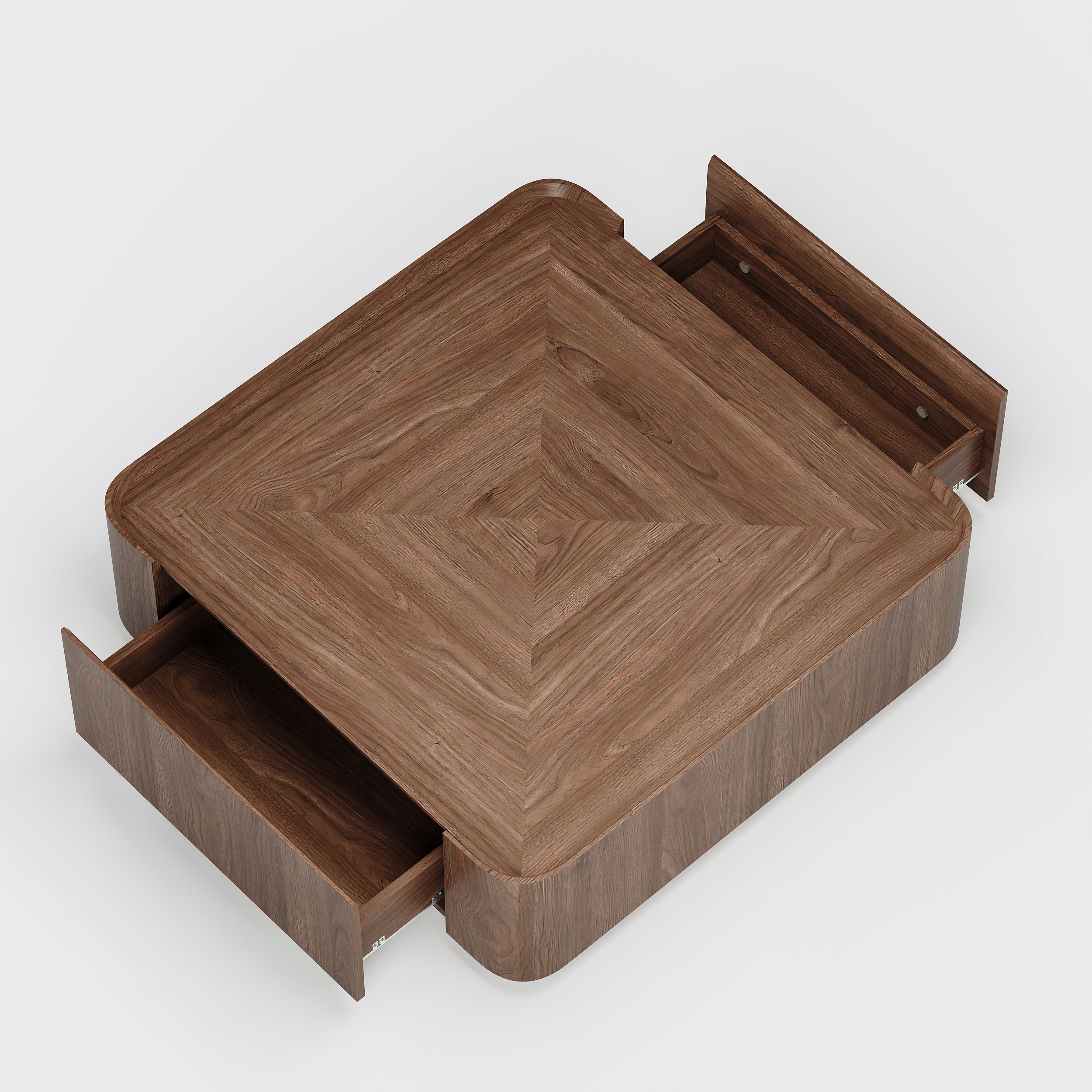 HMR - 35" Square Walnut Mid Century Coffee Table with Storage
