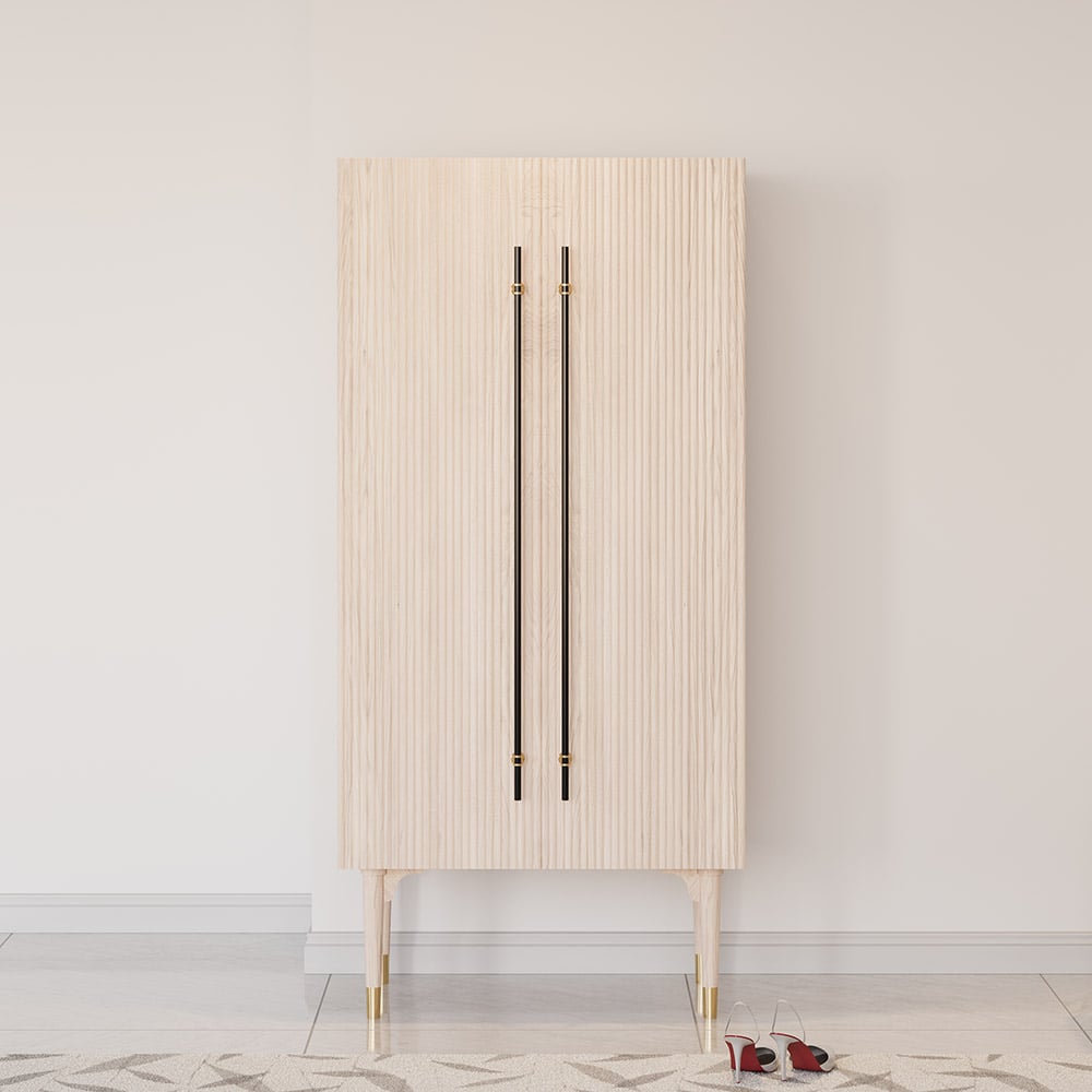 HMR Fluted Armoire Wardrobe Closet Clothing Organizer Cabinet with 2 Doors - Washed White
