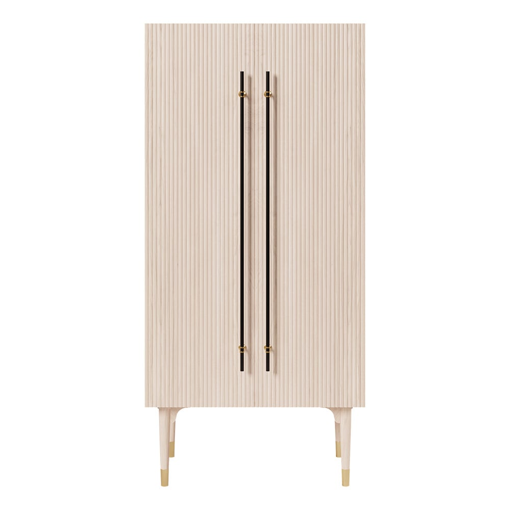 HMR Fluted Armoire Wardrobe Closet Clothing Organizer Cabinet with 2 Doors - Washed White