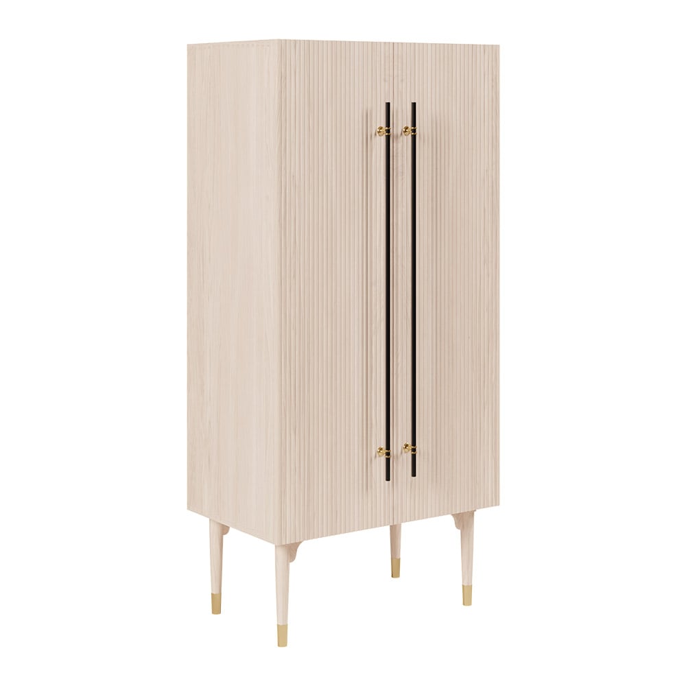 HMR Fluted Armoire Wardrobe Closet Clothing Organizer Cabinet with 2 Doors - Washed White