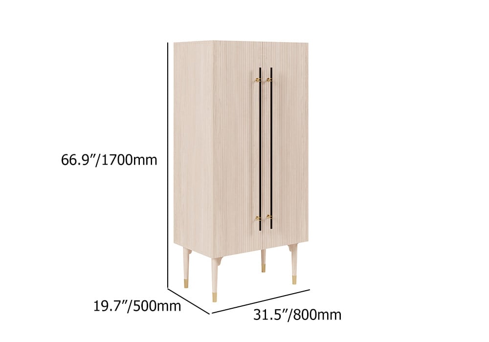 HMR Fluted Armoire Wardrobe Closet Clothing Organizer Cabinet with 2 Doors - Washed White
