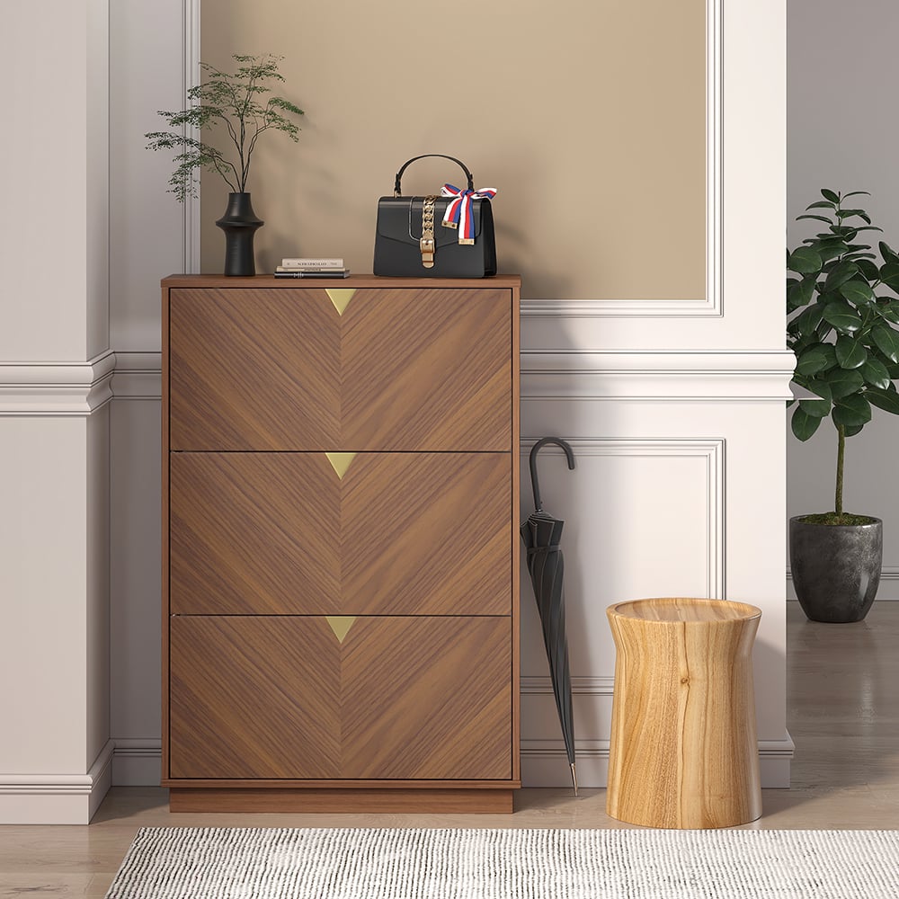 HMR - Capet Walnut Narrow Shoe Storage Cabinet with Flip Down Large Capacity up to 20 Pairs