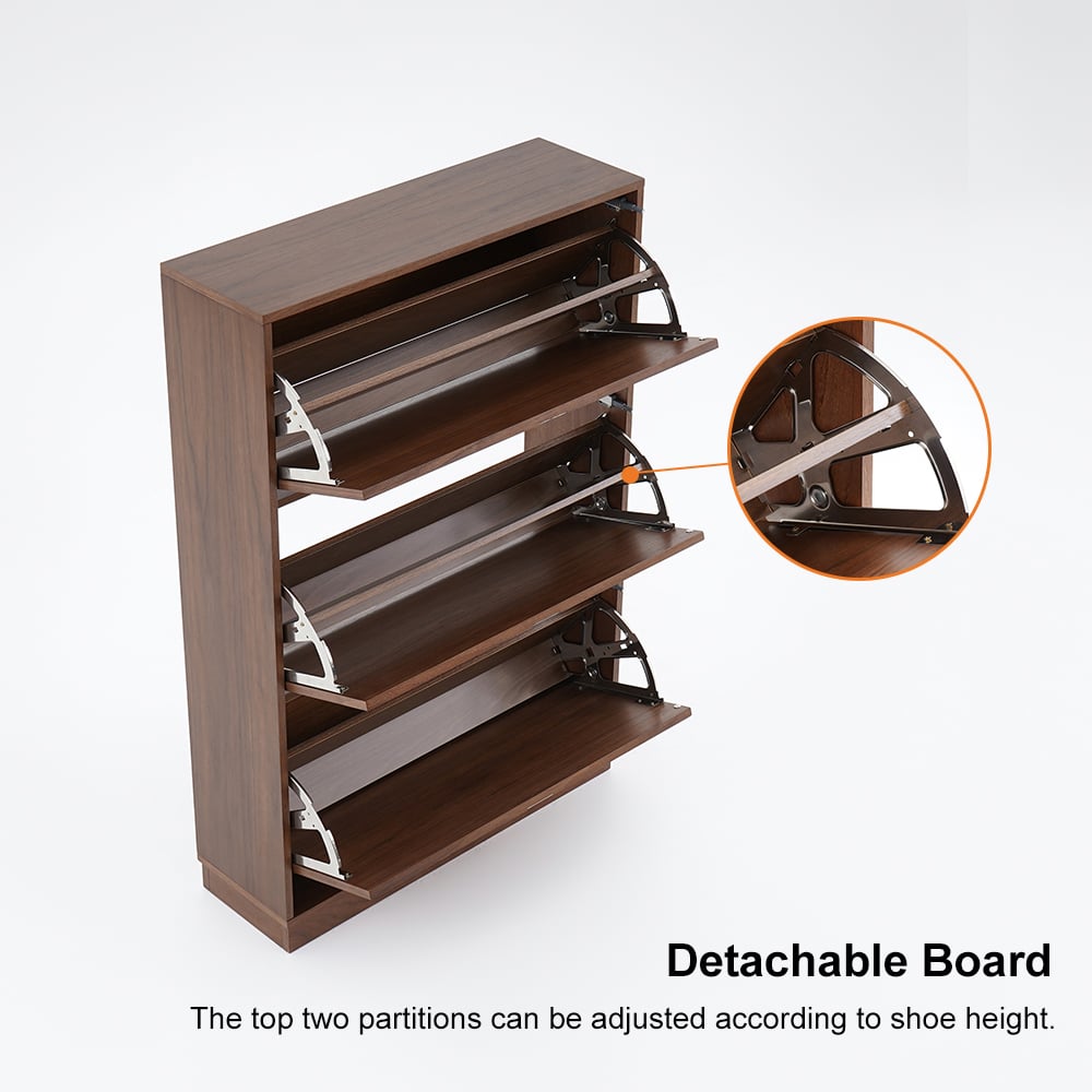 HMR - Capet Walnut Narrow Shoe Storage Cabinet with Flip Down Large Capacity up to 20 Pairs