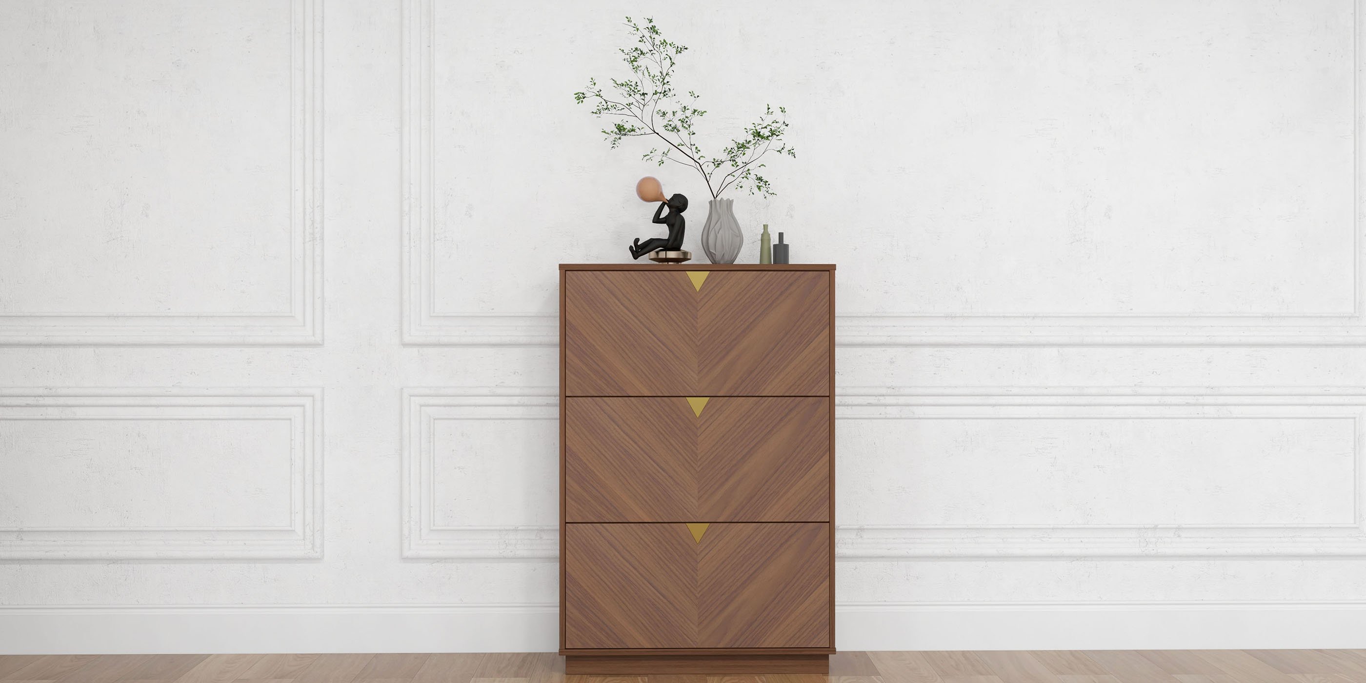 HMR - Capet Walnut Narrow Shoe Storage Cabinet with Flip Down Large Capacity up to 20 Pairs