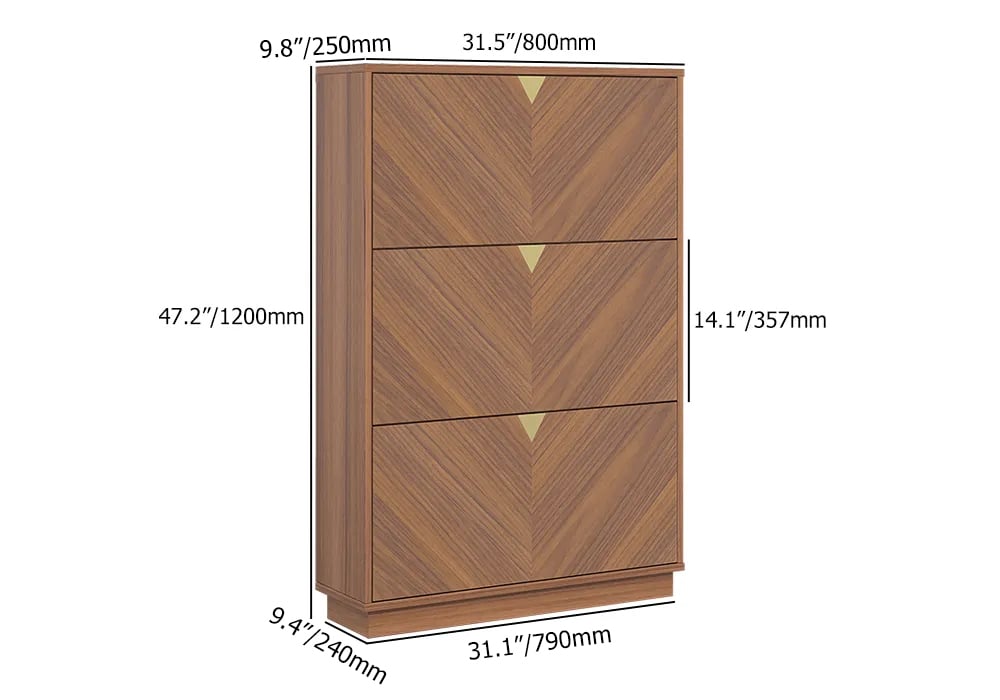 HMR - Capet Walnut Narrow Shoe Storage Cabinet with Flip Down Large Capacity up to 20 Pairs