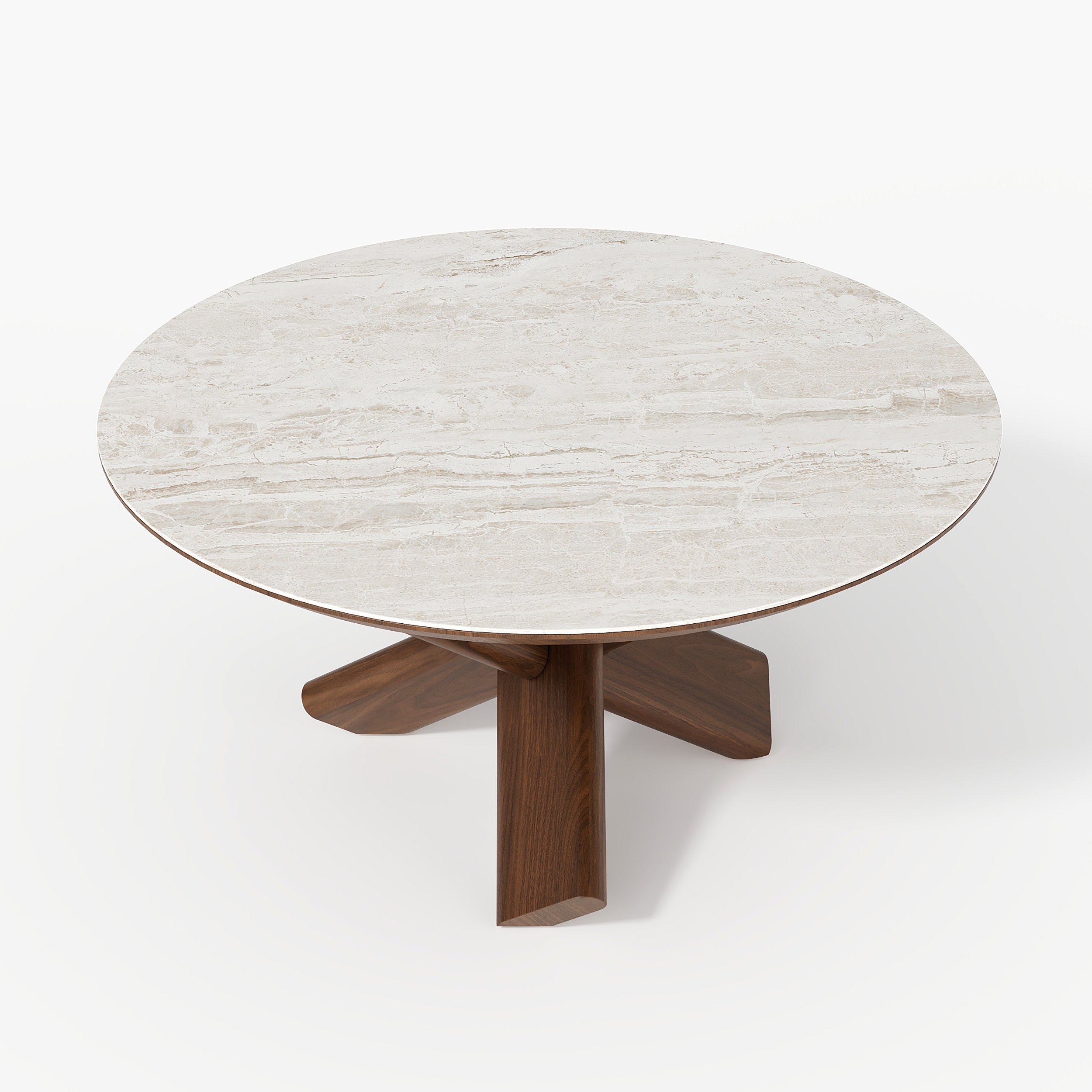 HMR - 35" Round Travertine Stone Top Solid Wood Coffee Table