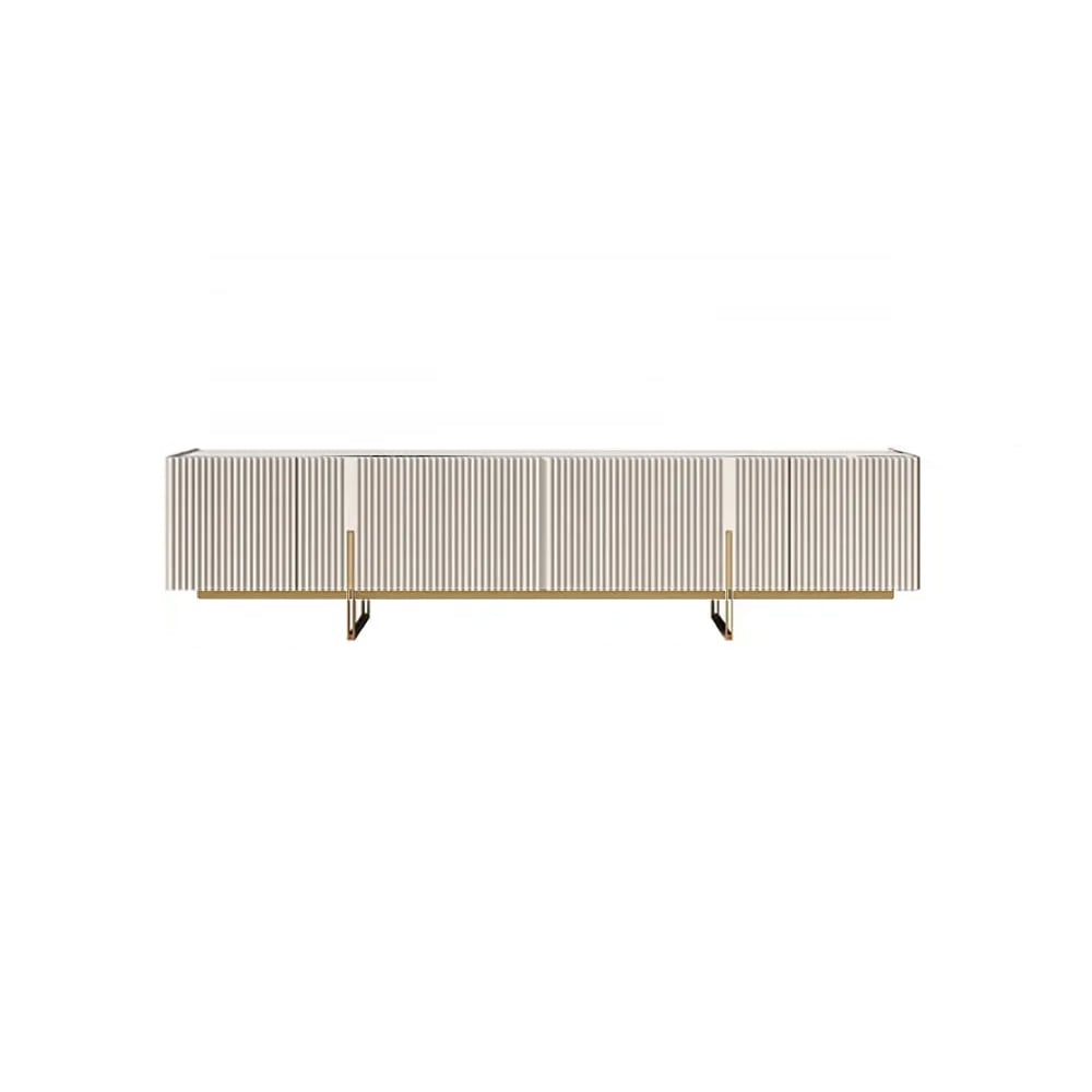 HMR Grovyn Sintered Stone Top Fluted TV Stand with Storage - Off White, 94.5"W x 17.7"D x 23.6"H, Without Fireplace