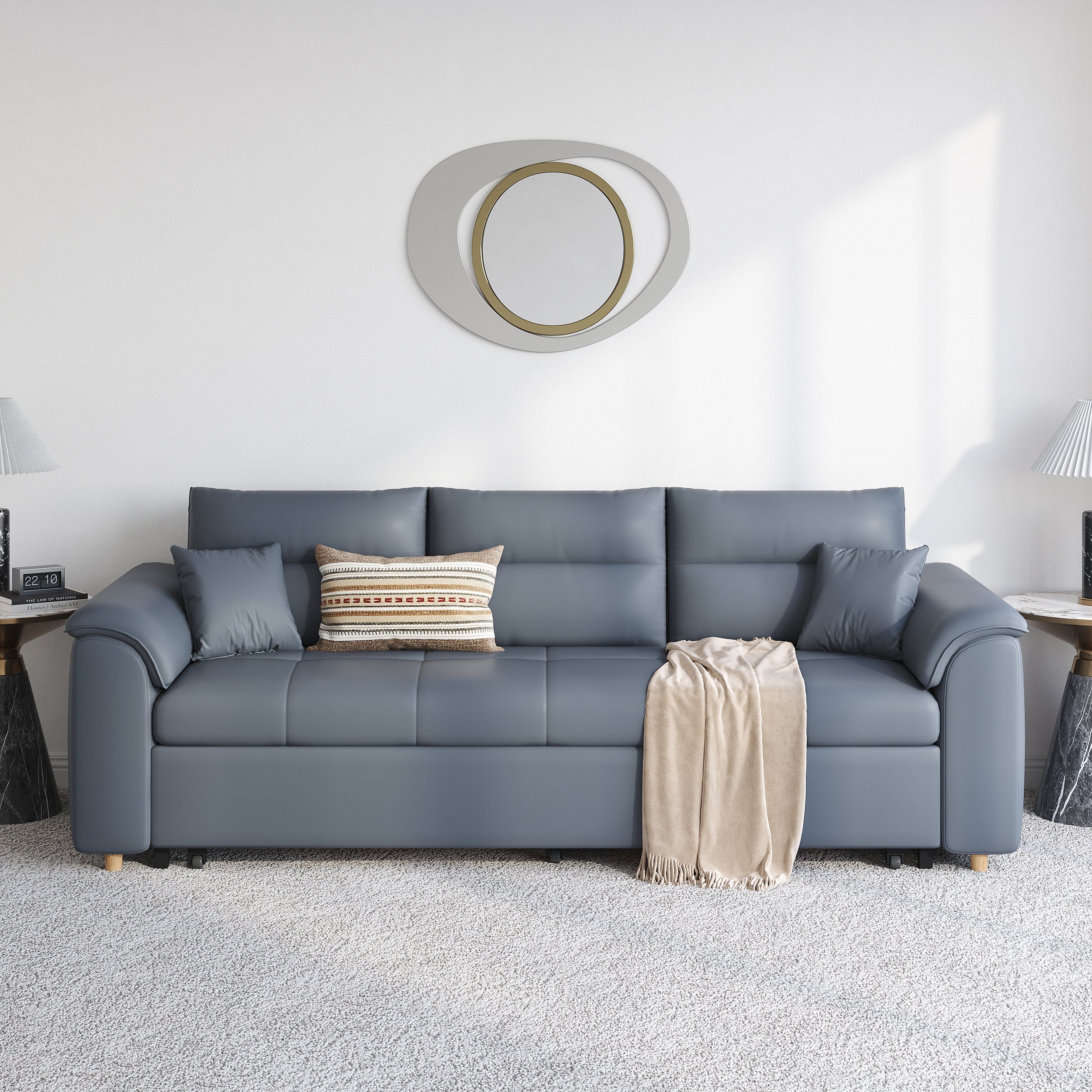 HMR Queen 2-Seater Sleeper Sofa - Deep Gray, Leath-aire
