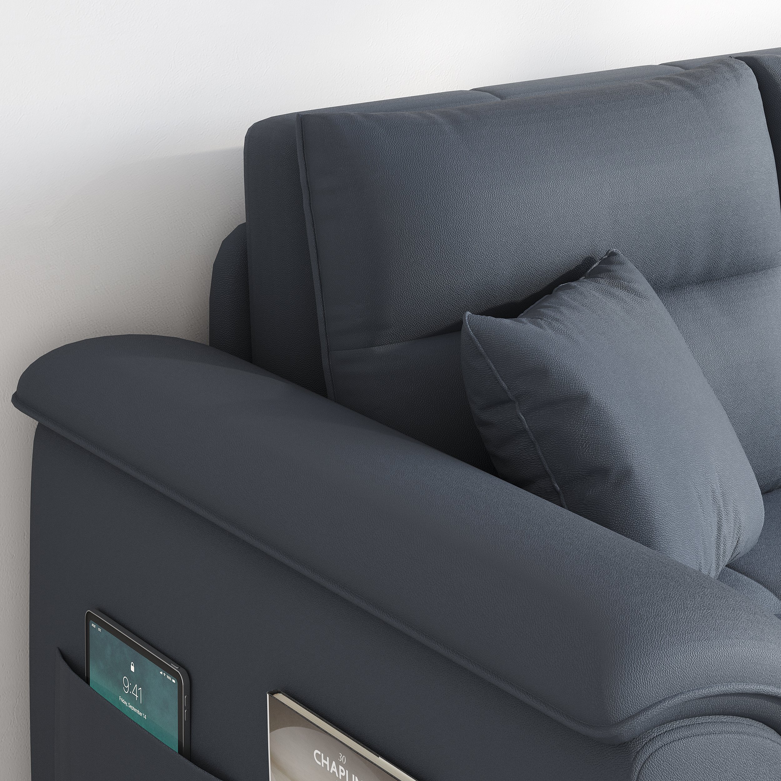 HMR Queen 2-Seater Sleeper Sofa - Deep Gray, Leath-aire