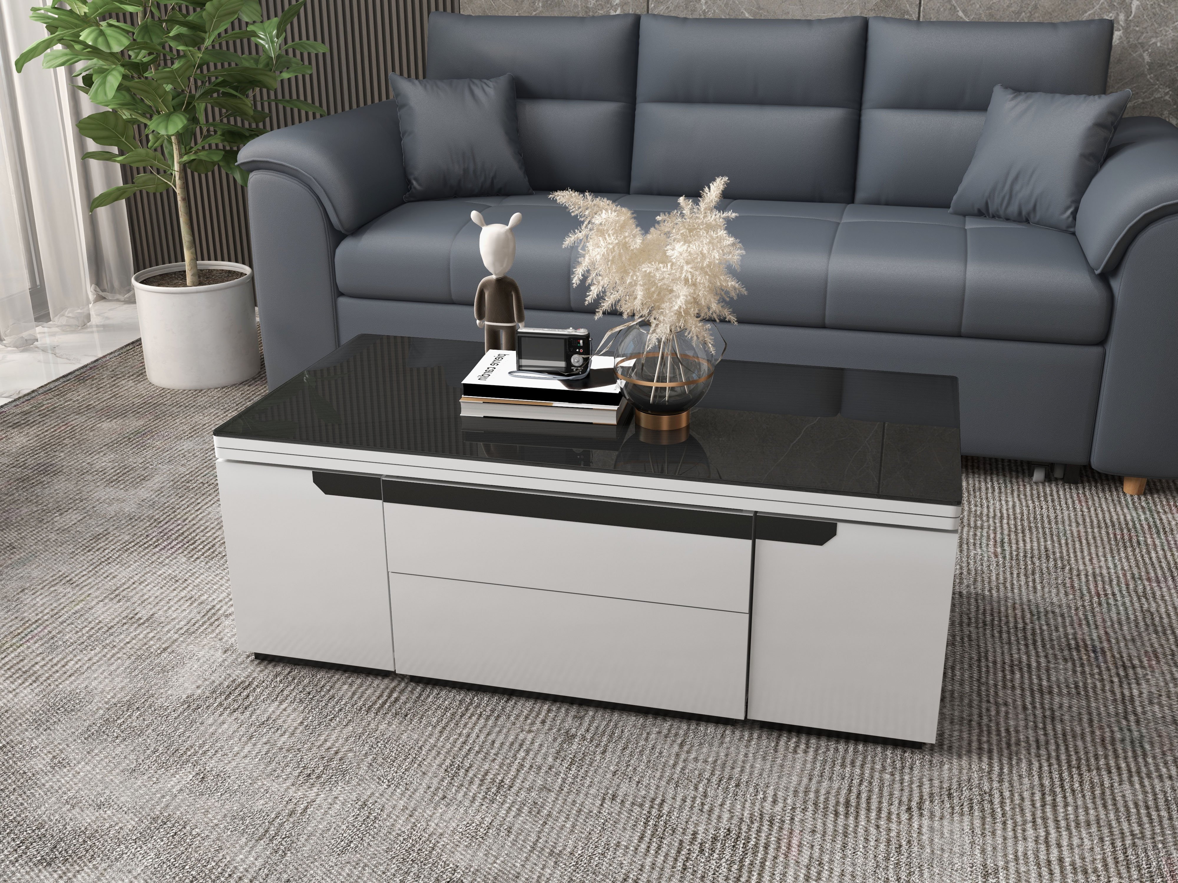 HMR Queen 2-Seater Sleeper Sofa - Deep Gray, Leath-aire