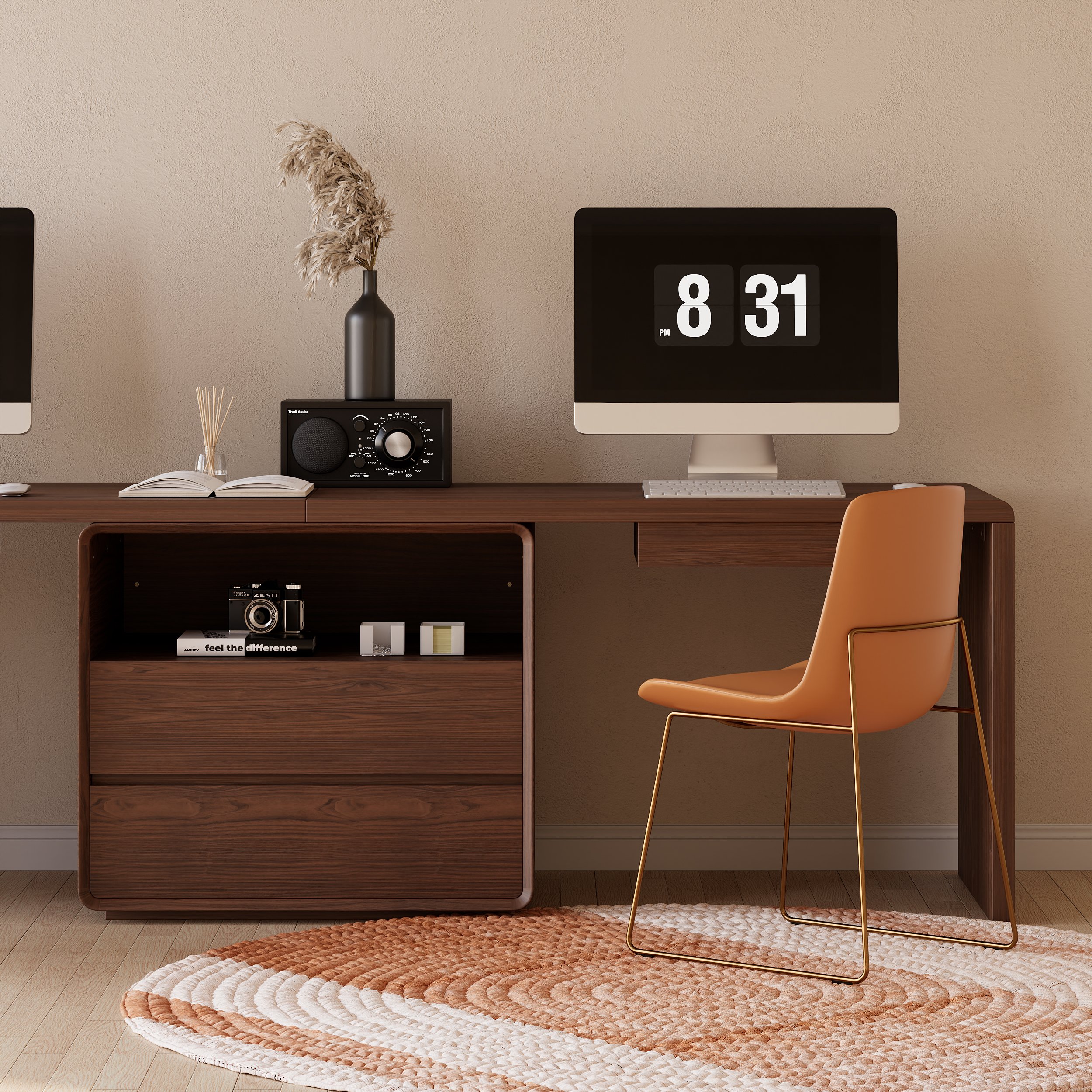 HMR 94.5" 2-Person Double Desk Modern Retangular Office Desk 4 Drawers & 1 Cabinet - Brown