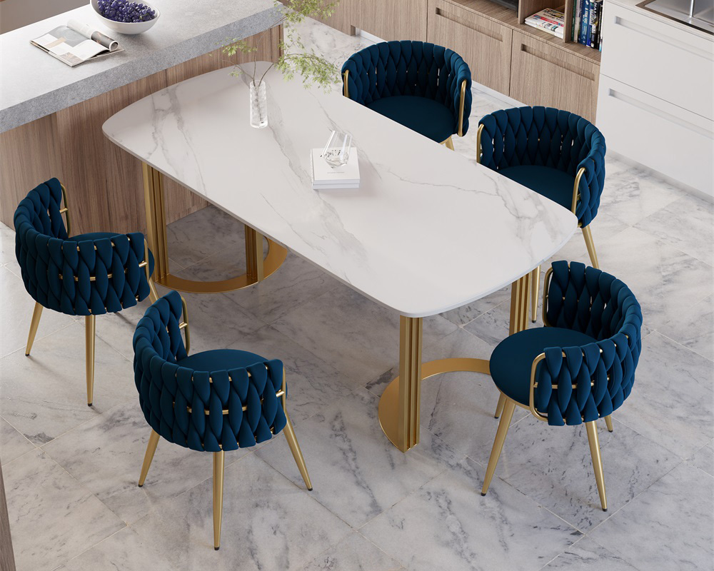 HMR Sweave Nordic Barrel Dining Chair with Velvet Upholstery (Set of 8) - Blue