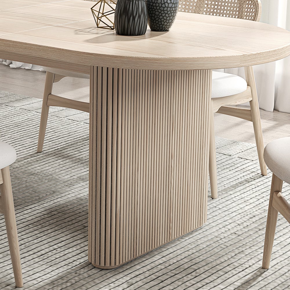 HMR - Dining Set 63"-79" Japandi Oval Extendable Dining Table Whitewash with Chairs