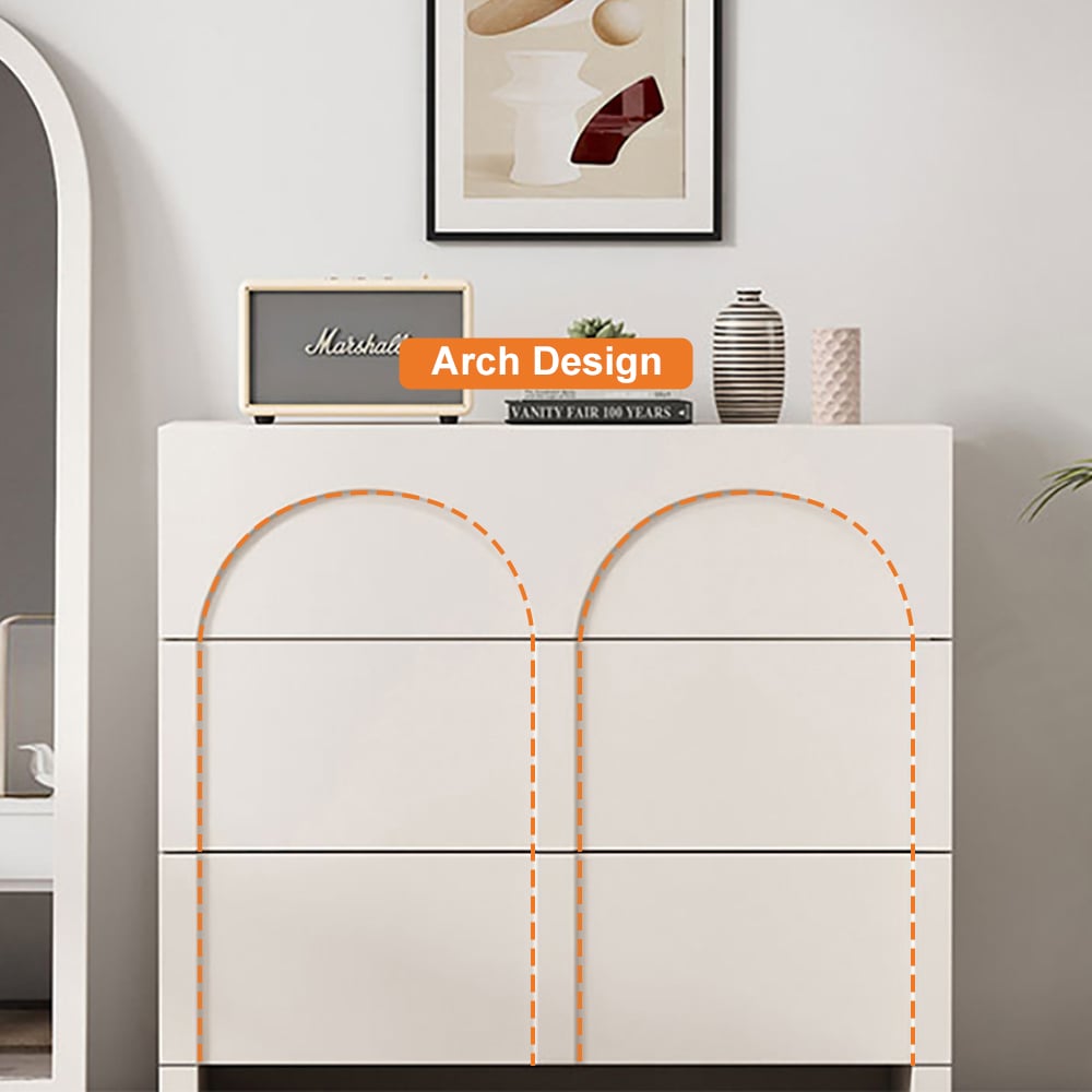 HMR - Japandi Cream White Dresser Nordic Arch Chest
