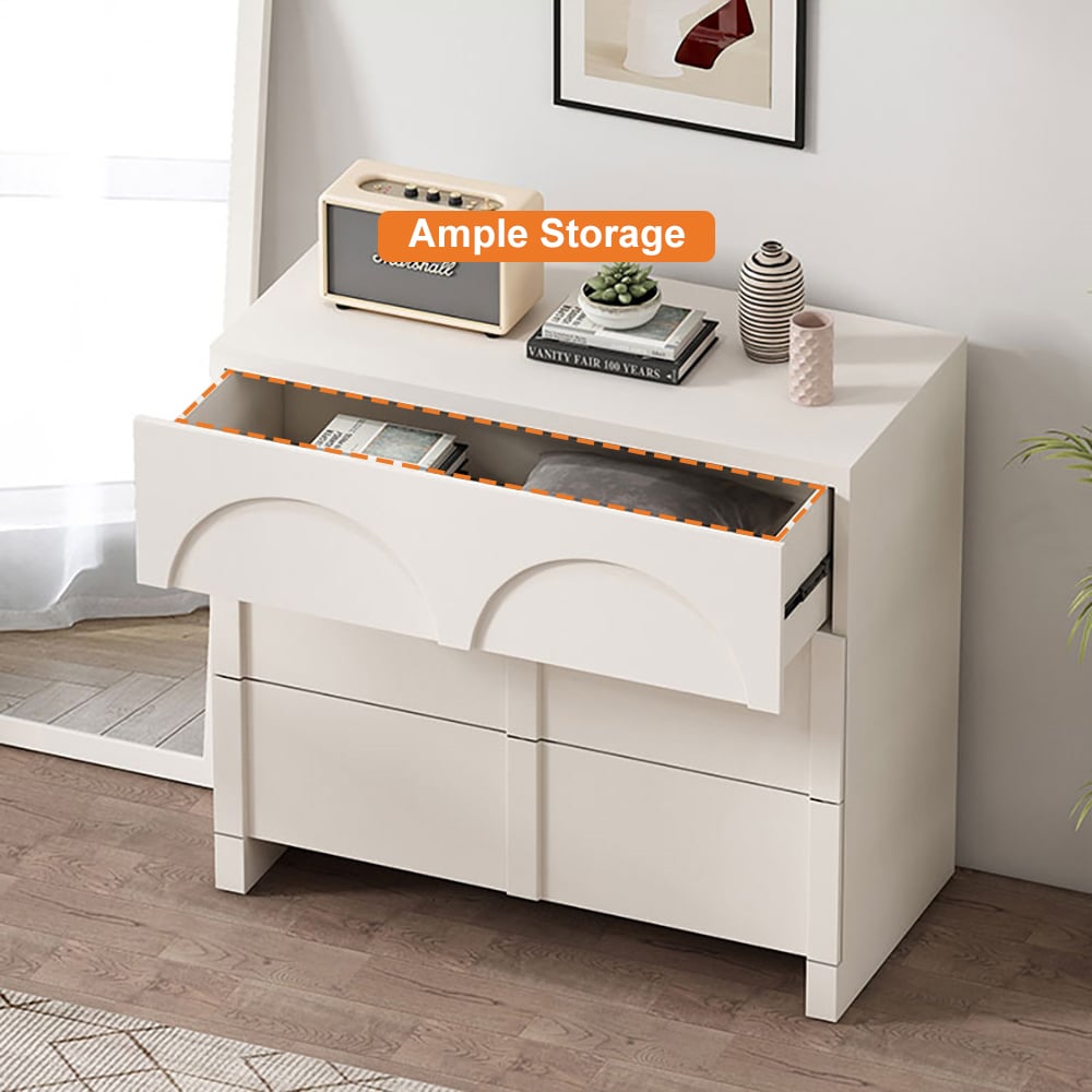 HMR - Japandi Cream White Dresser Nordic Arch Chest