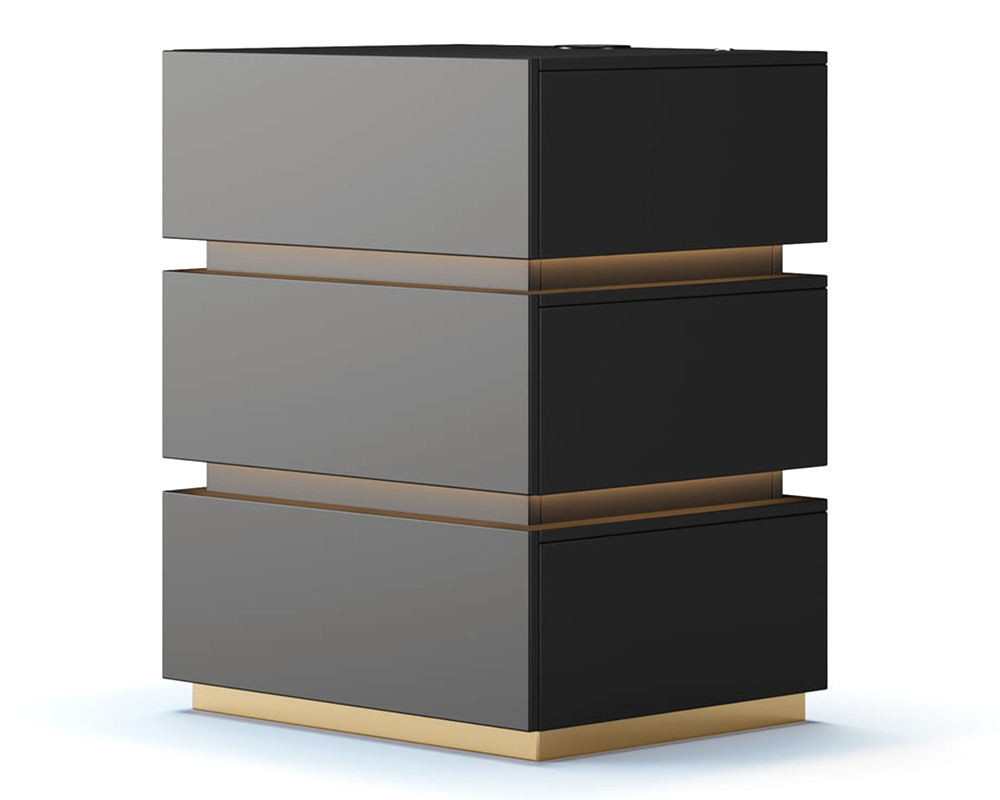 HMR LED Mirror Makeup Vanity Set with 2 Smart Nightstands - Black, 3 Drawers