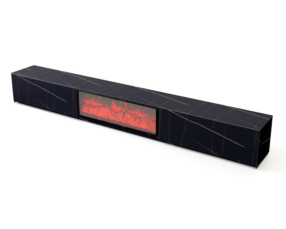 HMR Electric Fireplace TV Stand with 2 Drawers - Black, Sintered Stone, 86.6"W×15.4"D×15.4"H