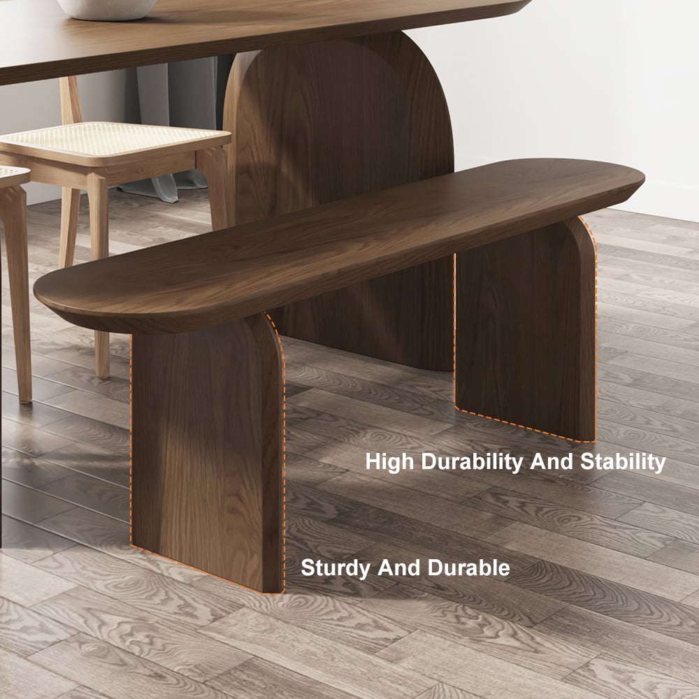 HMR Tintica Seires Japandi Oval Solid Wood Dining Bench Seats 1-2 People - Walnut, 51"