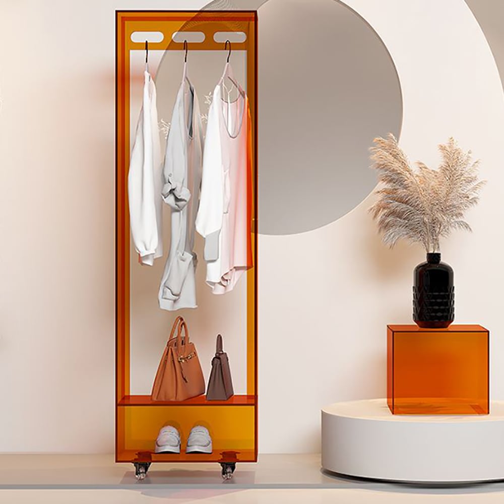 HMR - 63" Modern Orange Narrow Hall Tree for Closet with Rolling Casters & 3 Hanging Area
