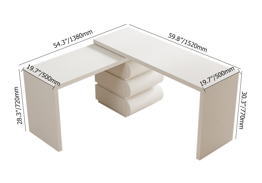 HMR - Humply Modern Minimalist Style L Shaped Desk Solid 60 Inch Executive Office Desk