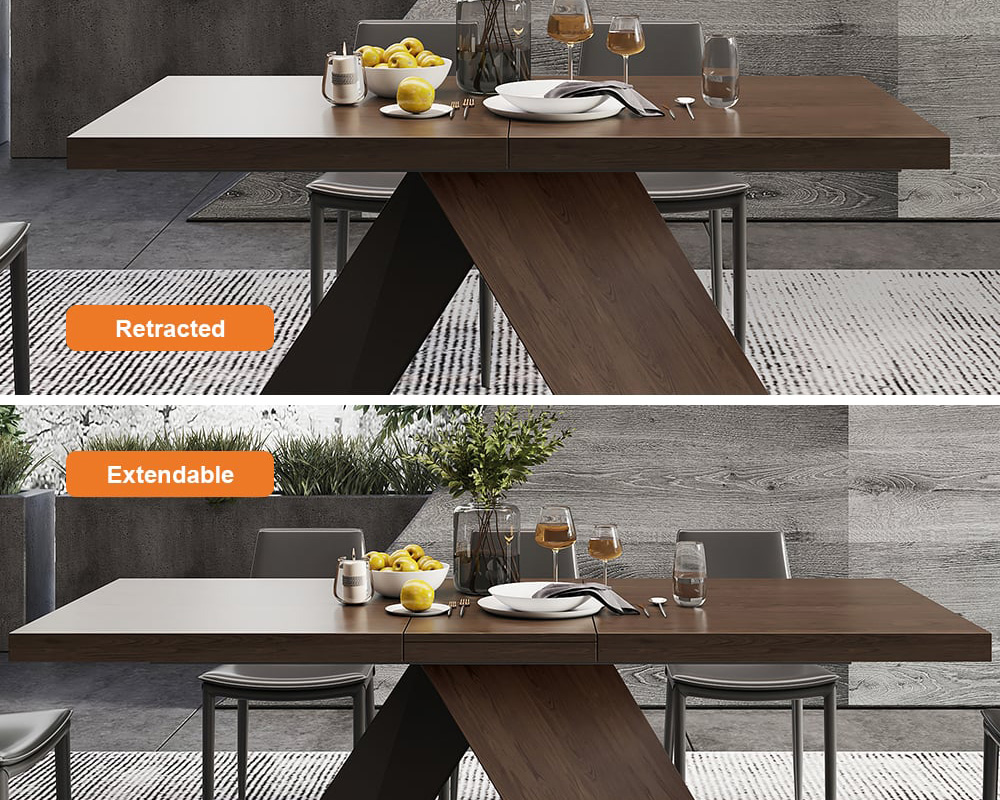 HMR Farmhouse Extendable Wood Dining Table - Walnut, 63"-79" (seats 6-8)