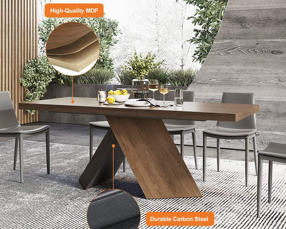 HMR Farmhouse Extendable Wood Dining Table - Walnut, 63"-79" (seats 6-8)