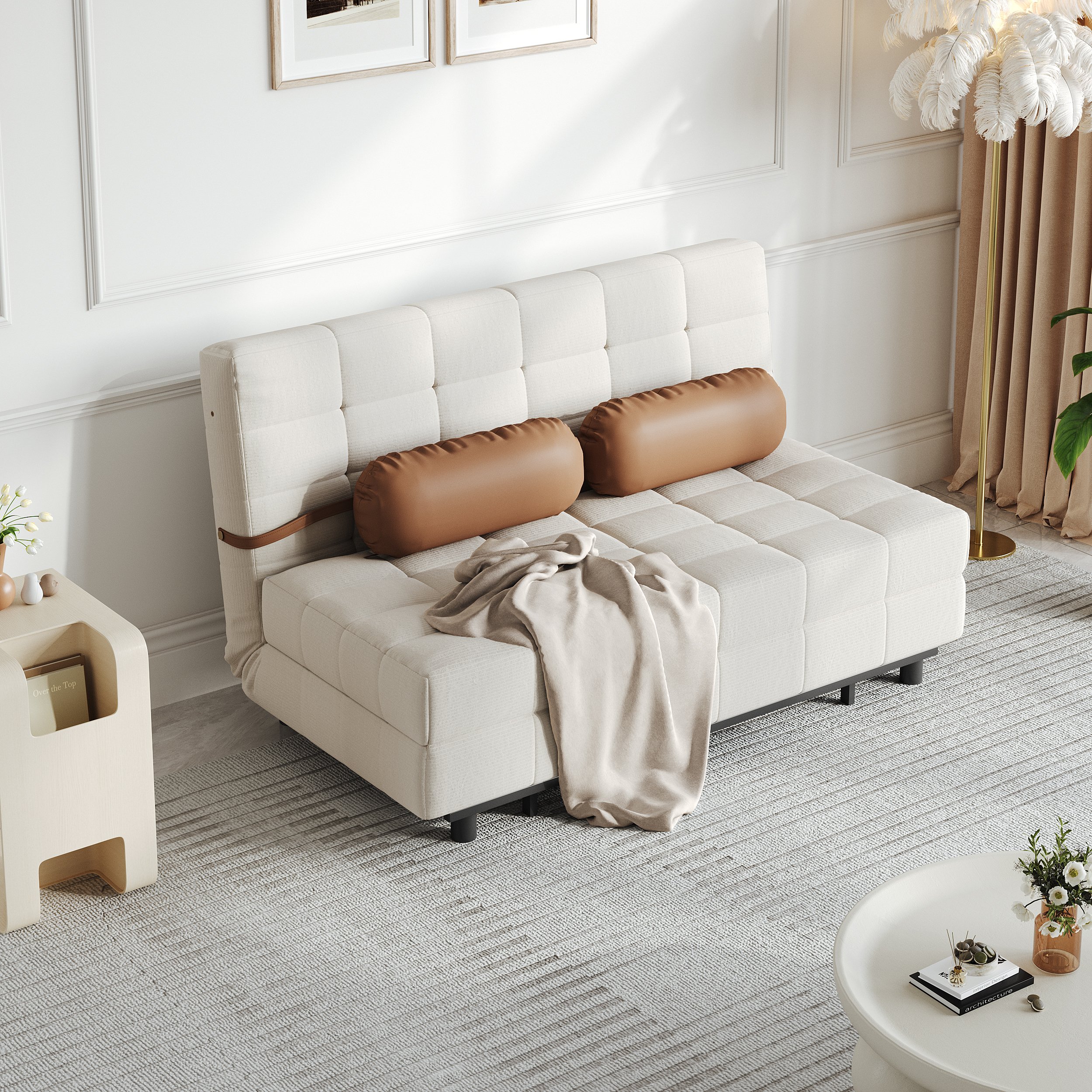 HMR - Queen Corduroy Futon Sofa Bed Folding Sleeper Sofa